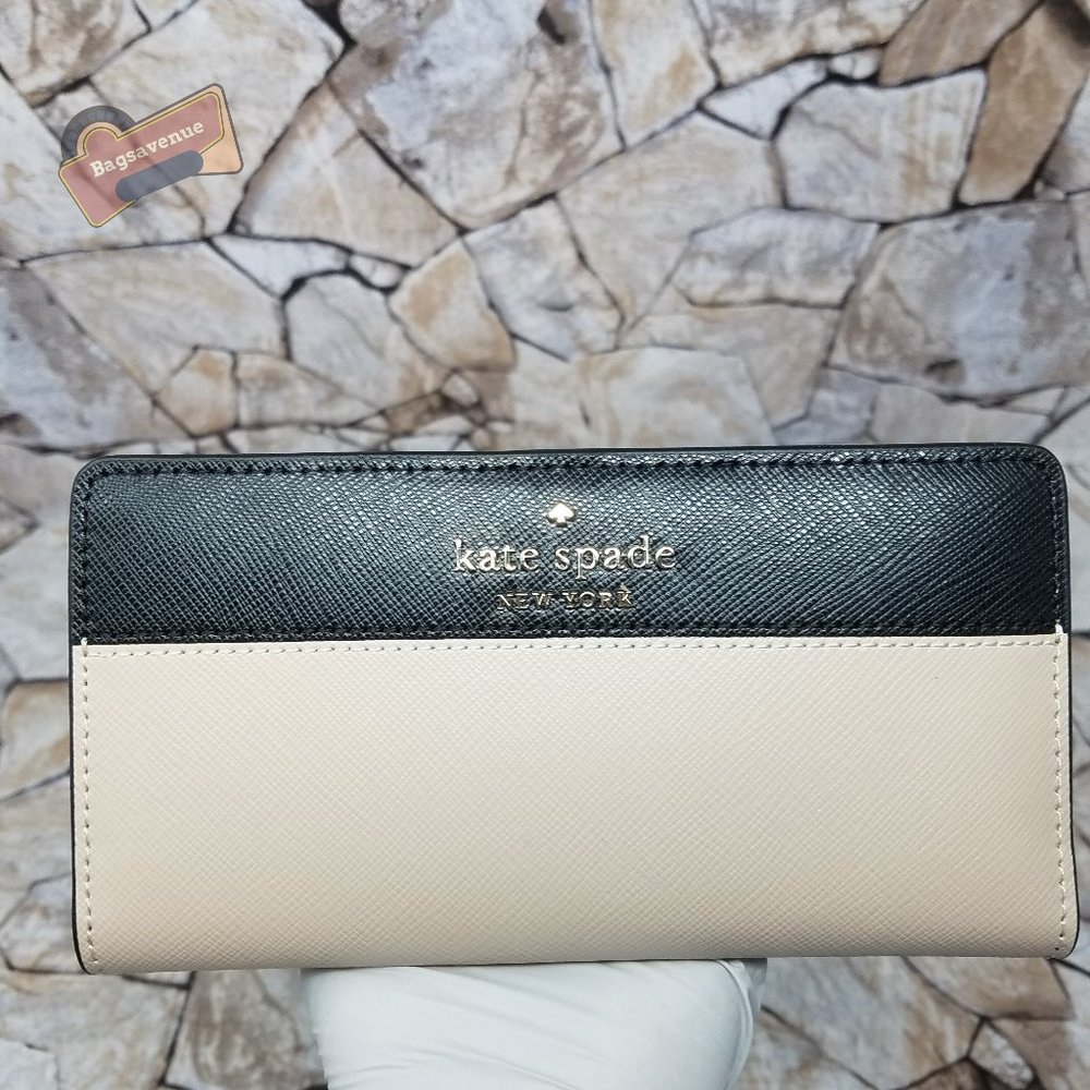 #bagsavenue Staci  Colorblock Large Slim Bifold Wallet Warm Beige Kate Spade